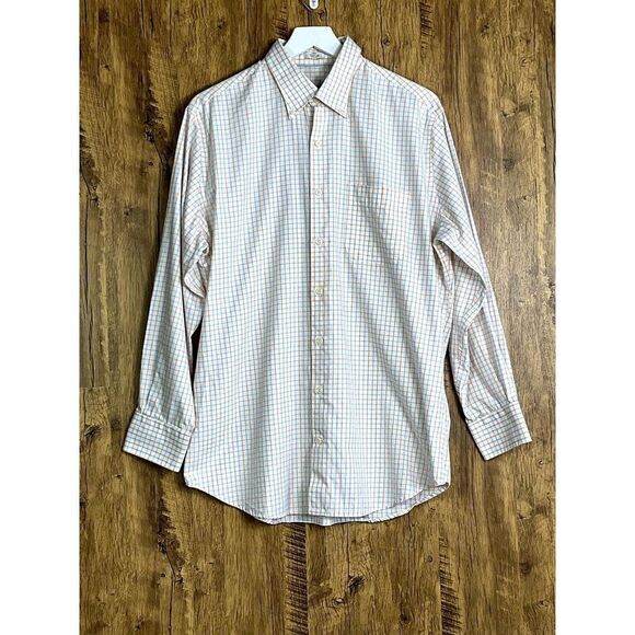 Peter Millar Plaid Button-down, light blue & orange, size large - Picture 1 of 12